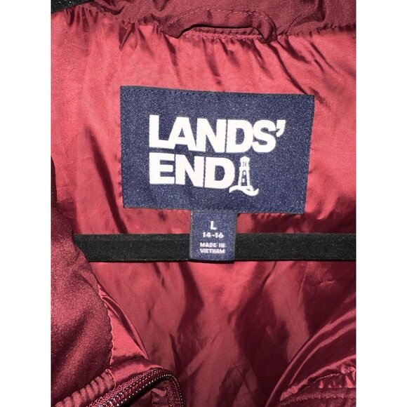 LANDS' END Quilted Feather Down 600 Puffer Vest Size L 14-16 Jacket Top Burgundy - Picture 9 of 12